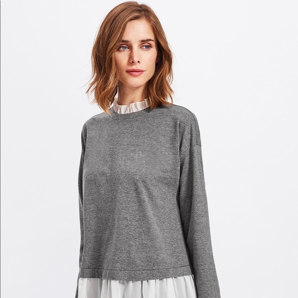 Ruffle Trim Heather Gray Knit Sweater - Picture 3 of 3